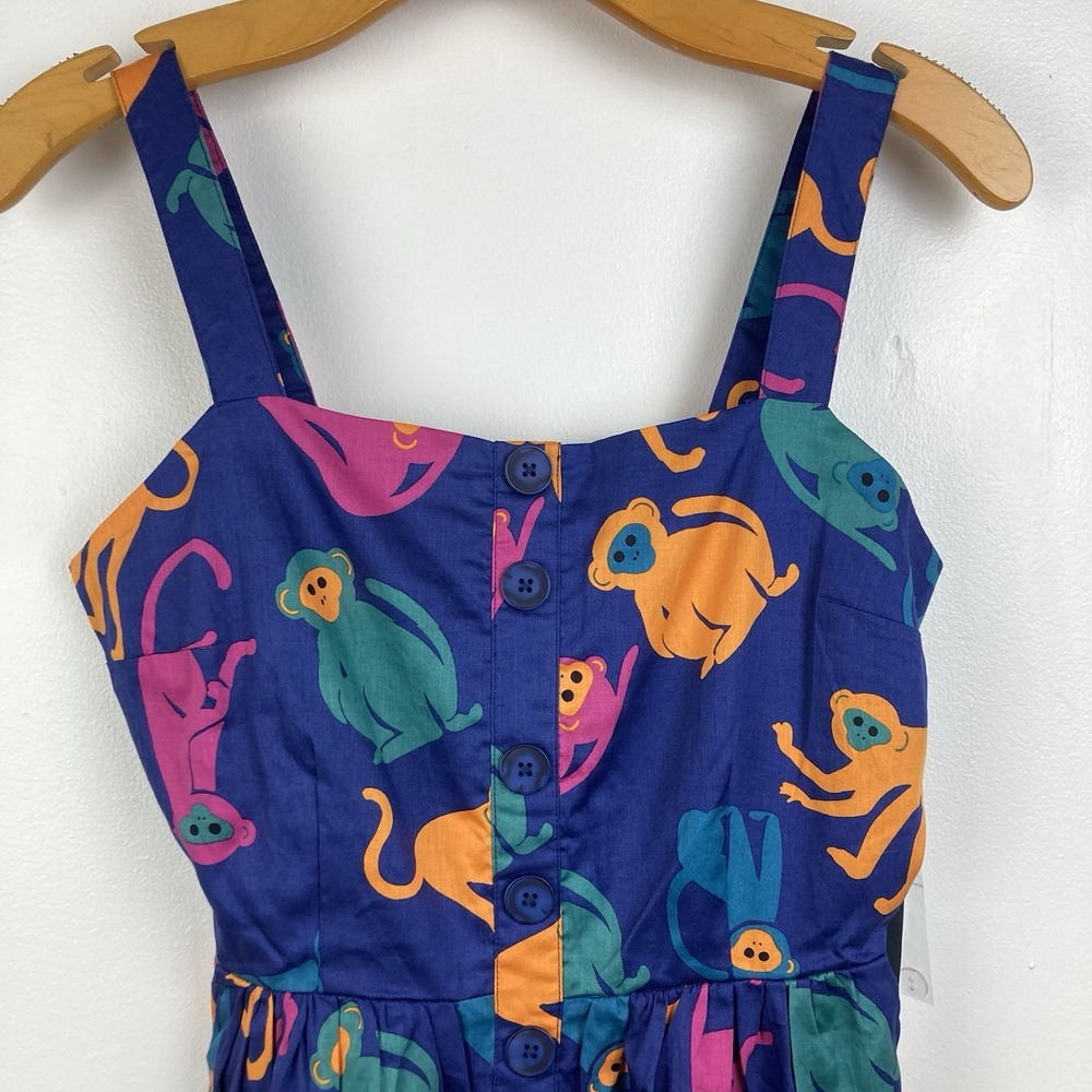 ModCloth NWT Fit and Flare Vintage Inspired Retro Summer Dress Blue Monkey sz 0 - Picture 3 of 11